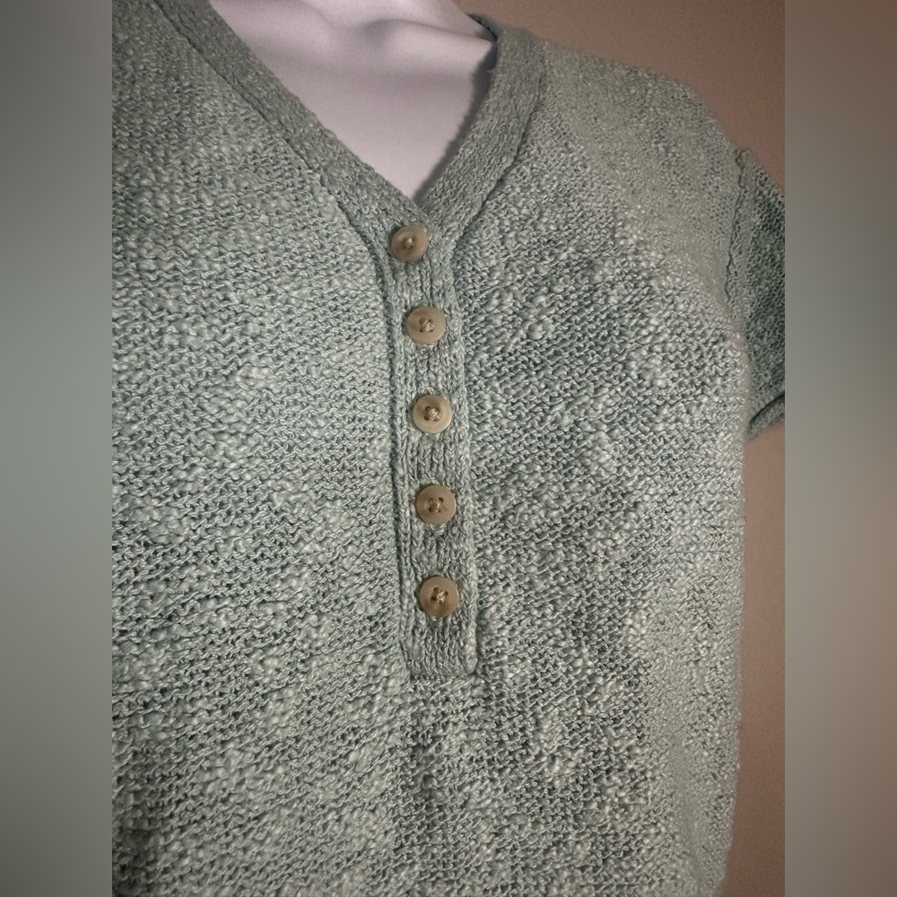 LL Bean Women's Midweight Cotton Slub Sweater, Henley Short-Sleeve EUC SIZE S - Picture 4 of 8